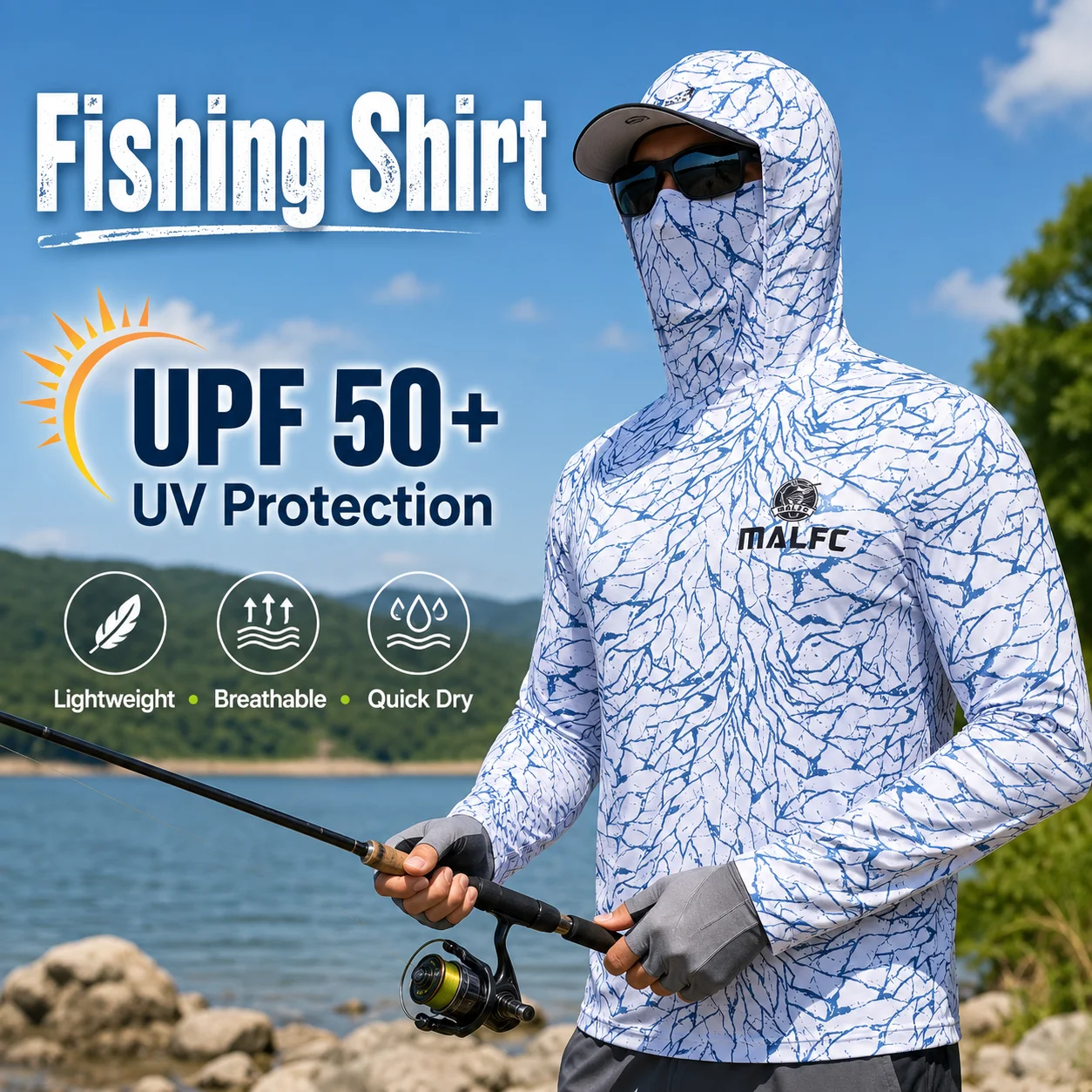 Fishing Mask Sun Protection - Kemeja Pancing Lengan Panjang dengan Motif