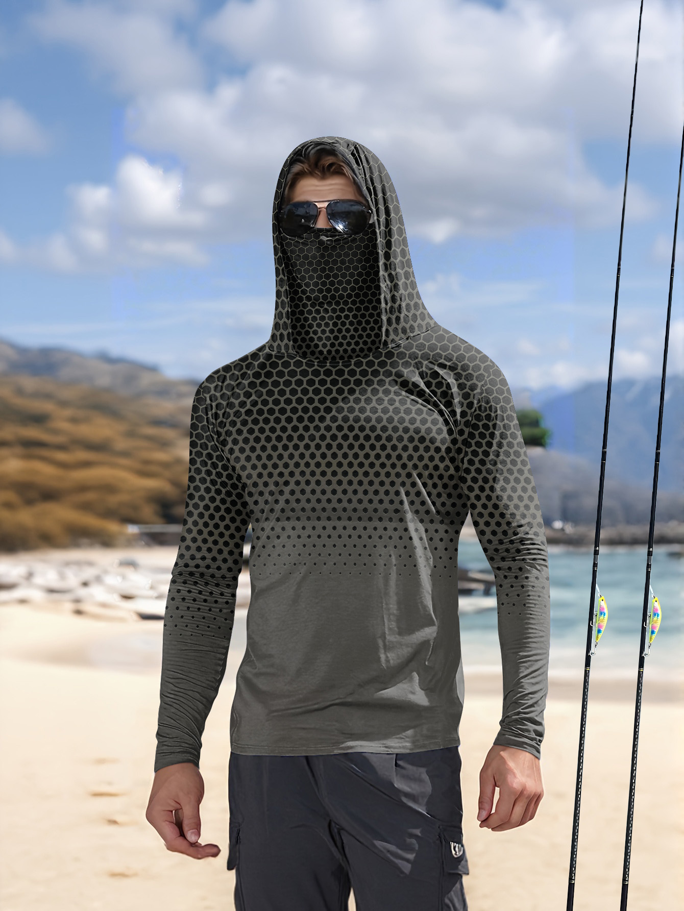 Fishing Mask Sun Protection - Hoodie Memancing Pria Musim Panas UPF50+