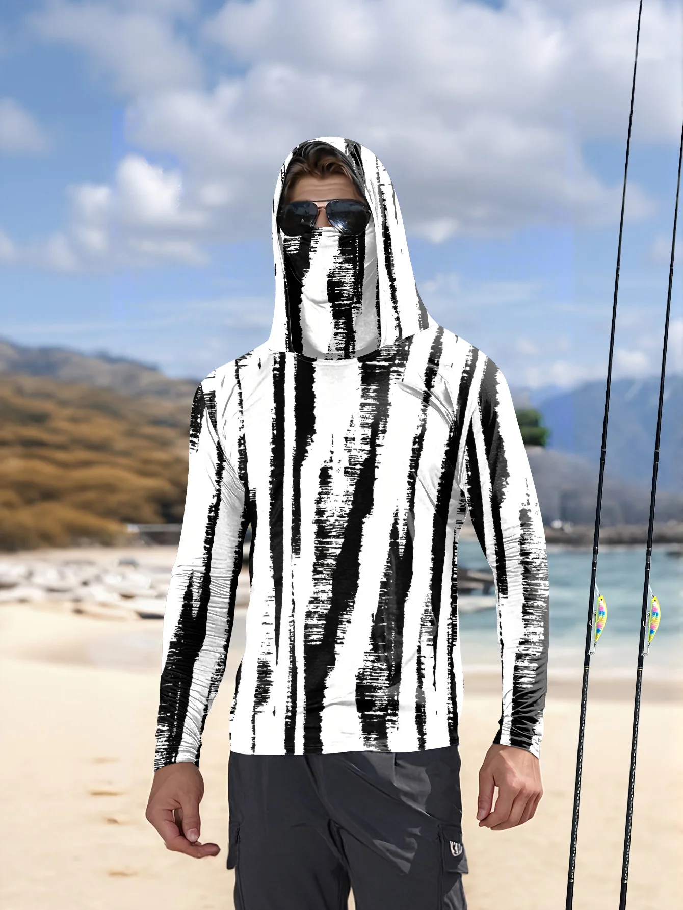 Hoodie Pancing Pria dengan Mot - Fishing Mask Sun Protection ulasan dan harga